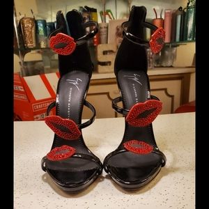 Giuseppe Zanotti Black Coline Crystal Lips Sandals